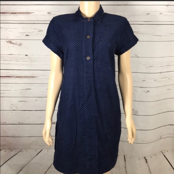 J. CREW Corduroy Shirt Dress in Navy with Swiss Dots - Picture 3 of 8